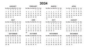 2024 Yearly Blank Calendar with Monthly Layout