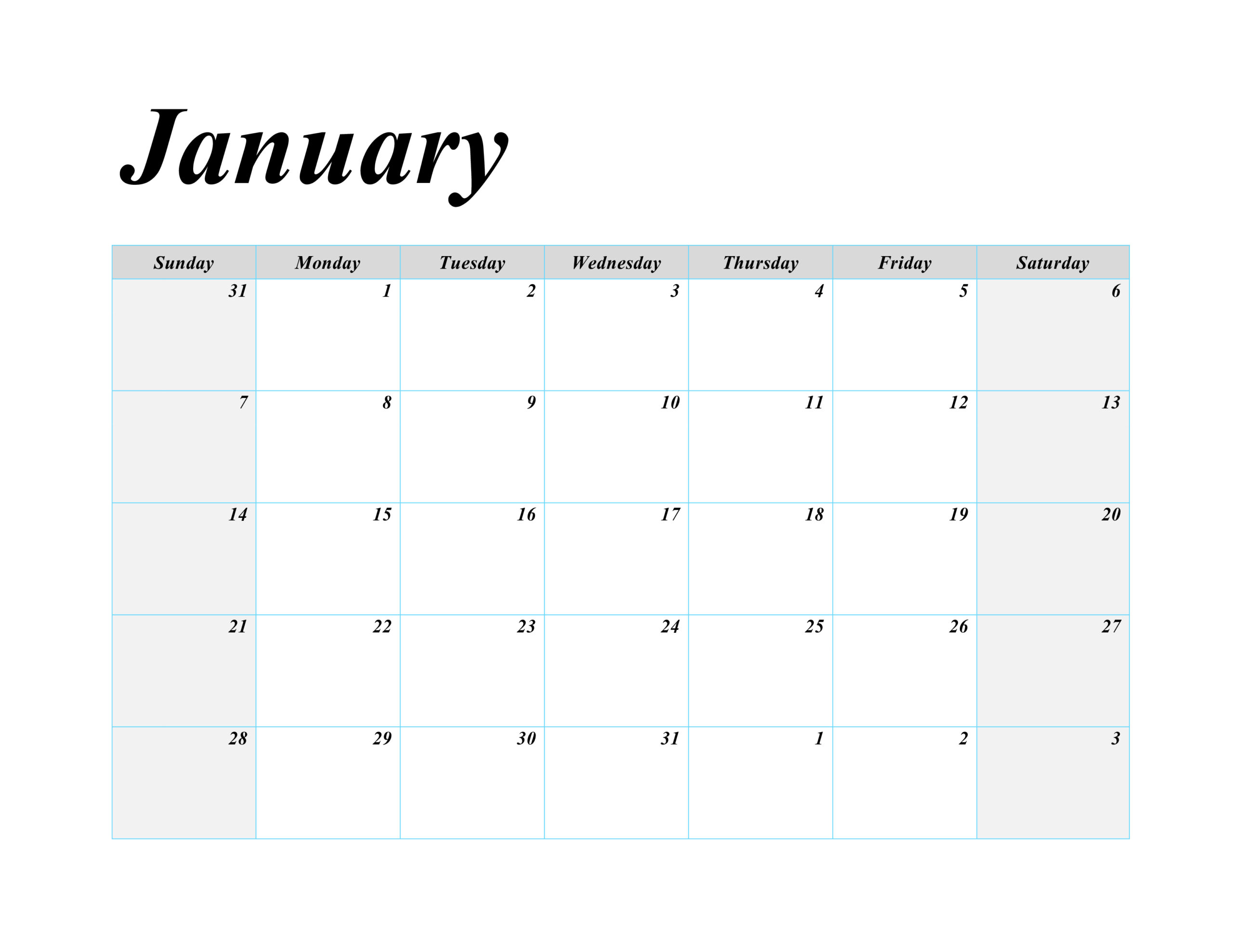 Printable January 2025 calendar for starting the new year.