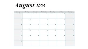 August 2025 blank calendar with large boxes for writing notes and personal planning.