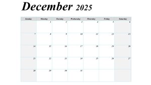 December 2025 blank calendar with US holidays, featuring a simple layout for easy scheduling.