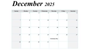 December 2025 blank calendar with US holidays, featuring a simple layout for easy scheduling.