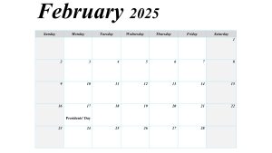 February 2025 blank printable calendar with a simple layout.