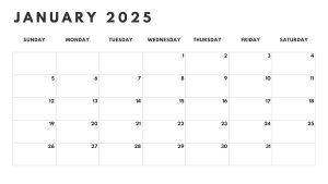 January 2025 printable calendar for scheduling and planning. Free Printable Calendars at CalendarsPDF.