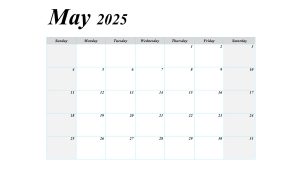 May 2025 calendar template with a simple design, featuring large boxes for writing notes.