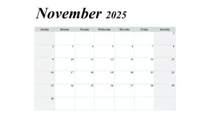 November 2025 blank calendar with US holidays, featuring a simple layout for easy scheduling.