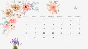 April 2025 floral calendar with colorful spring flowers.