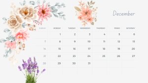 December 2025 floral calendar with festive winter flowers.