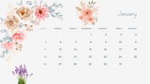 January 2025 floral calendar featuring fresh floral artwork.