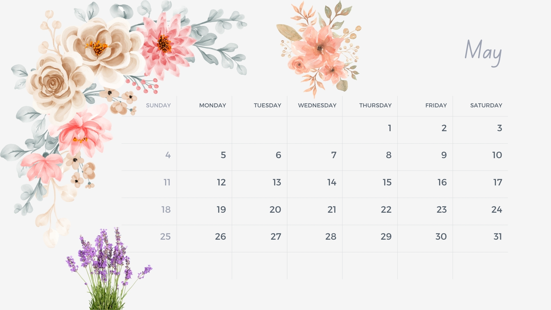 May 2025 calendar featuring a lush floral theme.May 2025 Floral Calendar