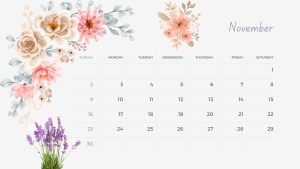 November 2025 floral calendar with seasonal autumn flowers.